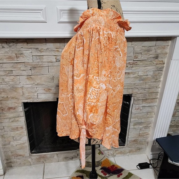 Michael Kors orange and white off shoulder‎ paisley blouse size medium - Picture 4 of 7